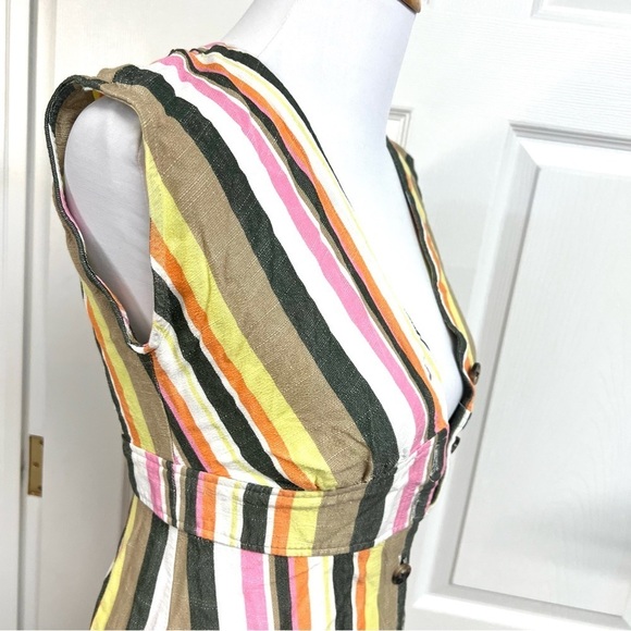 LOFT Striped rainbow Button Flare mini Dress women’s size 0 Petite boho Viscose - Picture 4 of 10